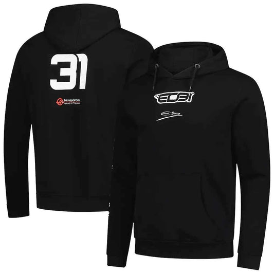 Men's Esteban Ocon Black Haas F1 Team 2025 Fan Wear Hoodie