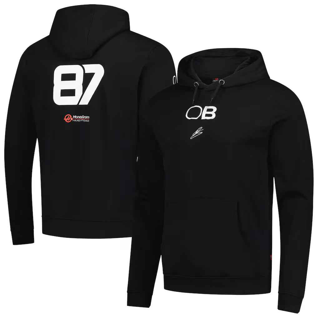 Men's Ollie Bearman Black Haas F1 Team 2025 Fan Wear Hoodie