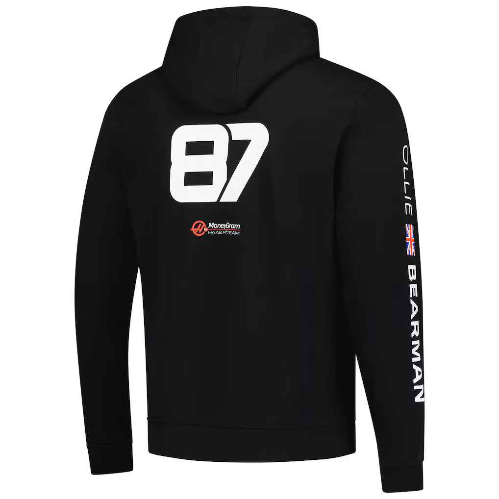 Men's Ollie Bearman Black Haas F1 Team 2025 Fan Wear Hoodie
